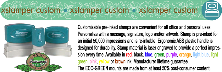 Shop Xstamper custom pre-inked stamps at the EZ Custom Stamps Store, convenient for office and personal use, available in over 10 colors. 
